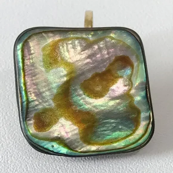 Vintage Abalone Shell Square Abstract Modernist Clip On Earrings Gold Tone - Picture 3 of 9